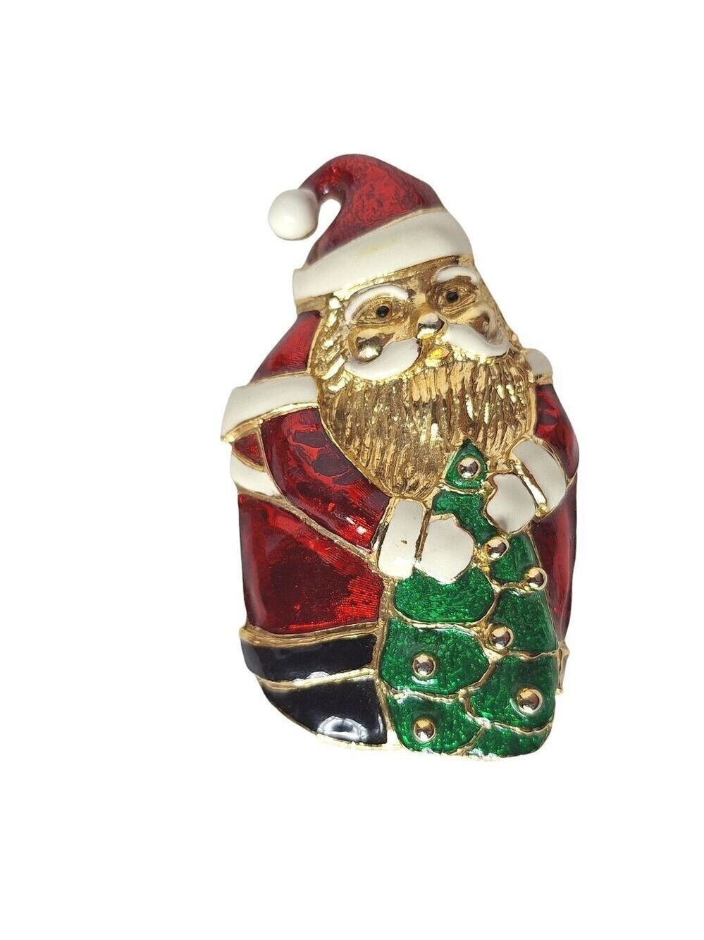 Vintage Enamel Santa Claus Christmas Tree Brooch Pin
